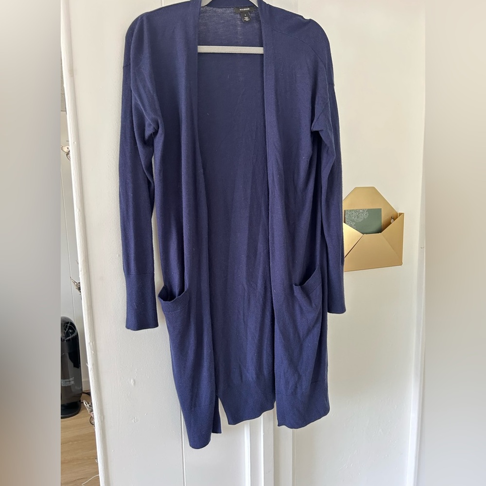 Halogen Navy Front Open Cashmere Blend Cardigan with Pockets - Small - Picture 2 of 8